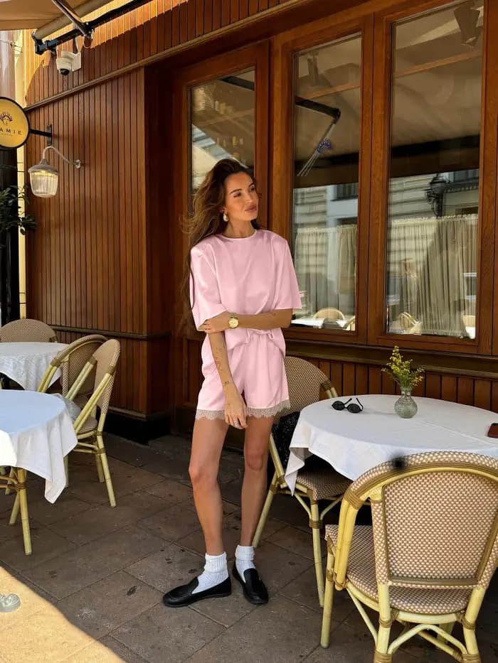 Hirsionsan – ensemble deux pièces pour femmes, hauts courts et shorts en dentelle, tenue élégante de haute qualité, survêtement doux