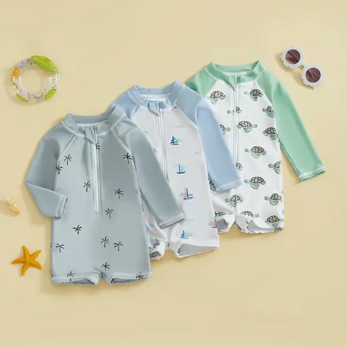MISOWMNChain-Maillot de bain d'été décontracté pour bébés garçons, imprimé tortue de dessin animé, manches longues, col montant, fermeture éclair