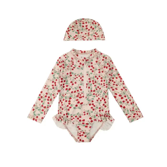 Maillot de bain une pièce à manches longues pour filles, motif floral mignon, nouvelle collection été 2026, vêtements de bain pour enfants
