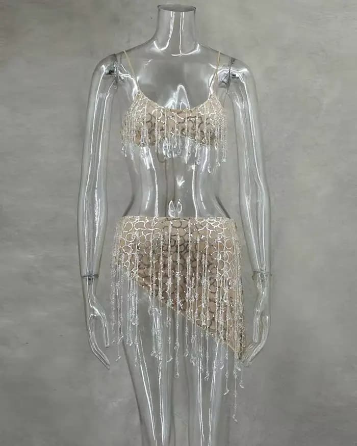 GACVGA Ensemble de bikini fait main avec haut perlé brillant