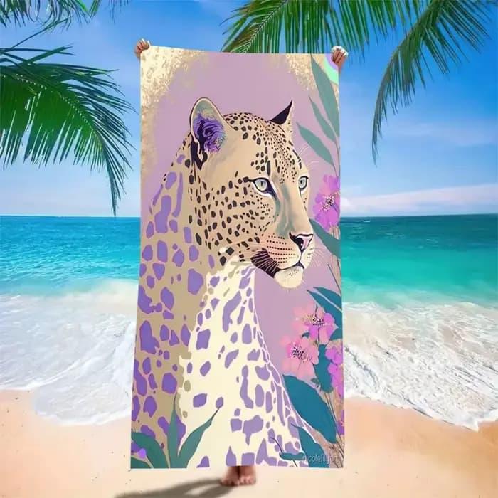 Serviette de plage élégante à rayures vertes et imprimé léopard - Couverture de bain en microfibre super absorbante et à séchage rapide pour pique-nique et escapade en bord de mer
