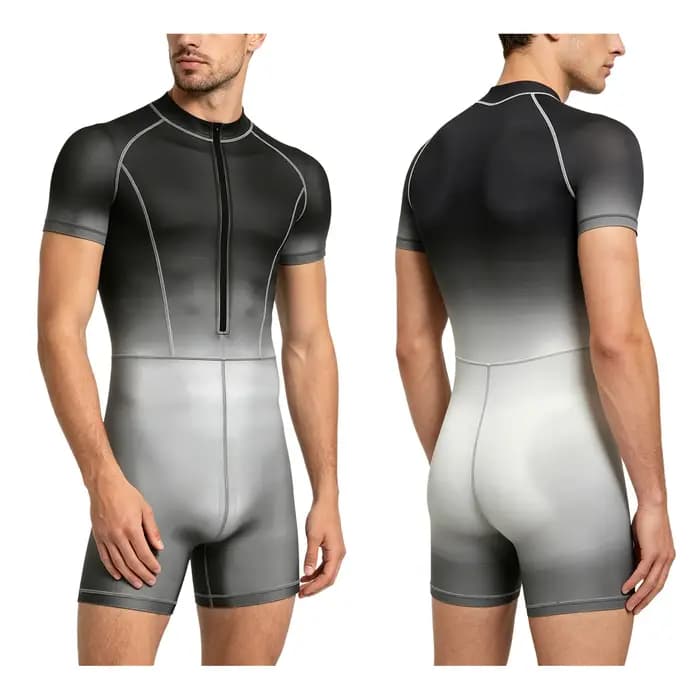 Combinaison de bain dégradée pour homme, une pièce, à manches courtes, avec fermeture éclair, pour la natation, la gym, l'entraînement et le sport