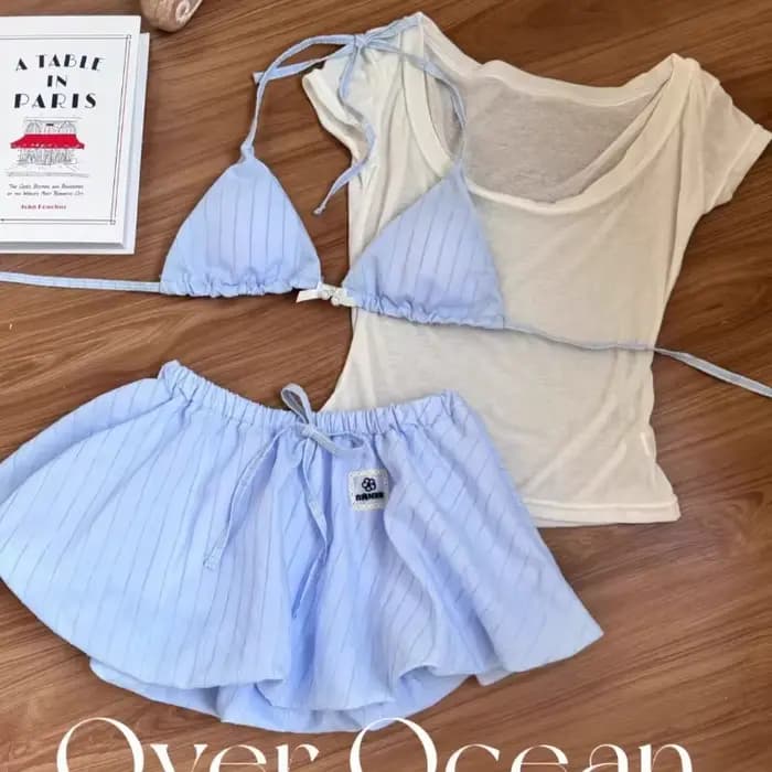Bikini rayé pur avec magnifique palette de couleurs aquatiques pour filles, maillot de bain haut de gamme style vacances, ensemble deux pièces Pure Desire