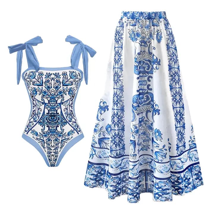 Maillot de bain une pièce à volants, Sexy, imprimé, avec jupe, Monokini, pour femmes, vêtements de plage