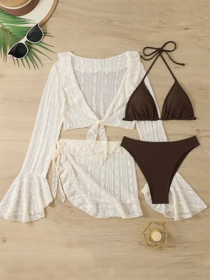 Maillot de bain à manches longues avec jupe pour femme