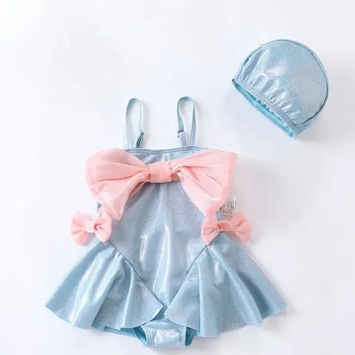 Ensemble maillot de bain et bonnet pour bébé fille, 2 pièces, avec nœud papillon, pour enfant de 2 à 12 ans