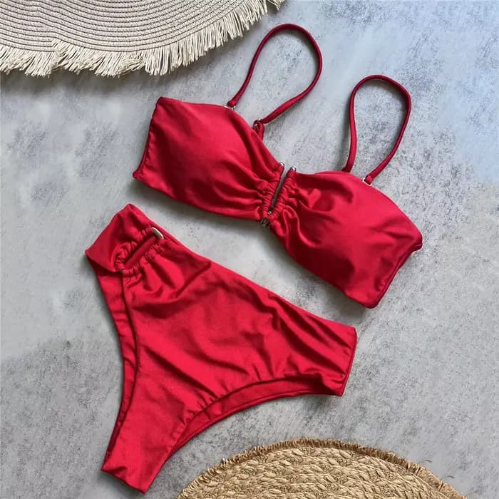 Marron brillant U en forme de Bikini taille haute Sexy maillot de bain femmes 2026 froissé maillots