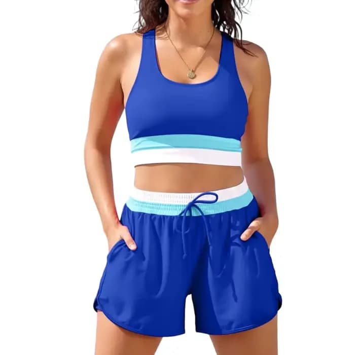 Ensemble de shorts de bain élégants, maillot de bain deux pièces flexible, texture polyester, taille