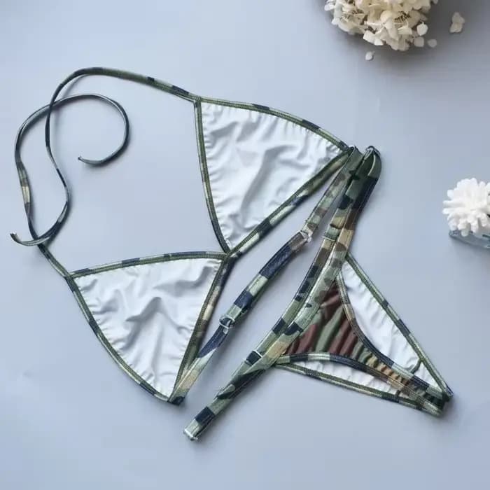 Ensemble Bikini Camouflage Femme Sexy Imprimé Maillot de Bain Deux Pièces String Dos Nu 2026 Tenue de Plage Tendance Été