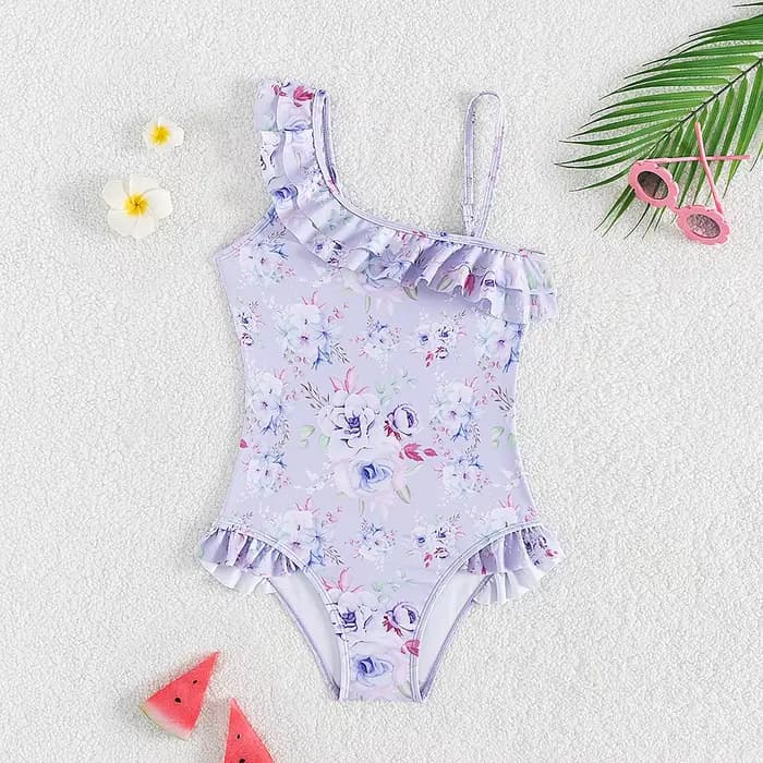 Maillot de bain une pièce pour adolescentes de 5 à 14 ans, imprimé Floral, à volants, manches volant