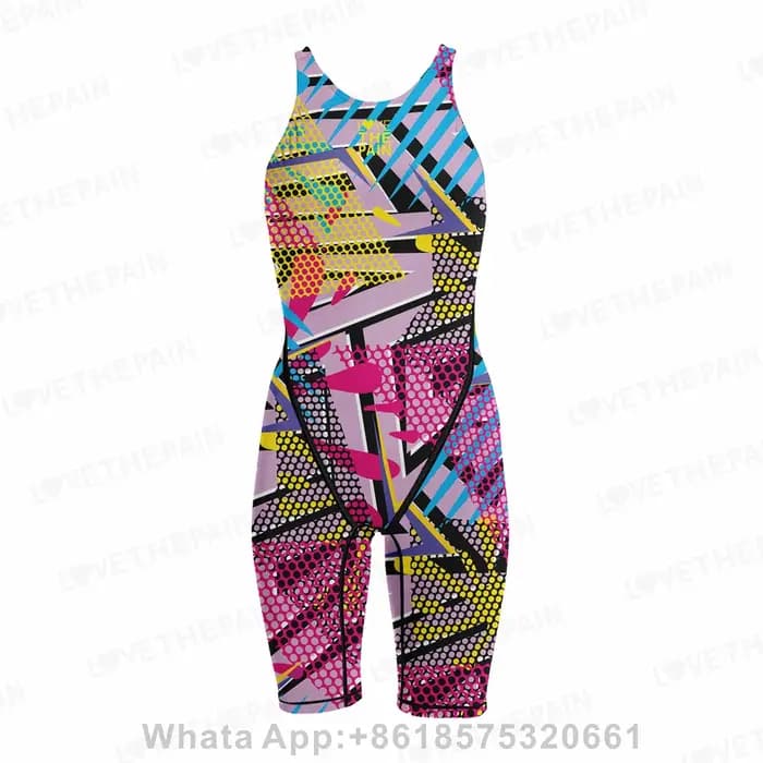 Maillot de bain pour femmes, compétition, entraînement, technologie, col au genou, dos ouvert, bretelles confortables, ensemble deux pièces, 2023
