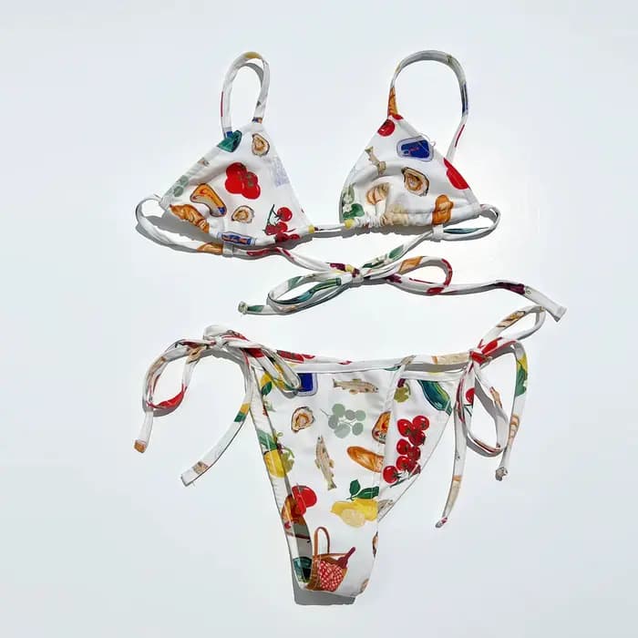 Hirigin-Maillot de bain 2 pièces pour femme, bikini Y2K, vintage, motifs floraux, col licou, côté dr