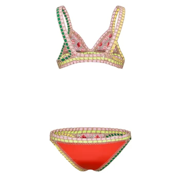 AndrCrochet Floral Bikini Set pour femmes, Réversible, Fait à la main, Destroy, Unique, Boho Bathing, Summer Vacation, Sexy Swimsuit