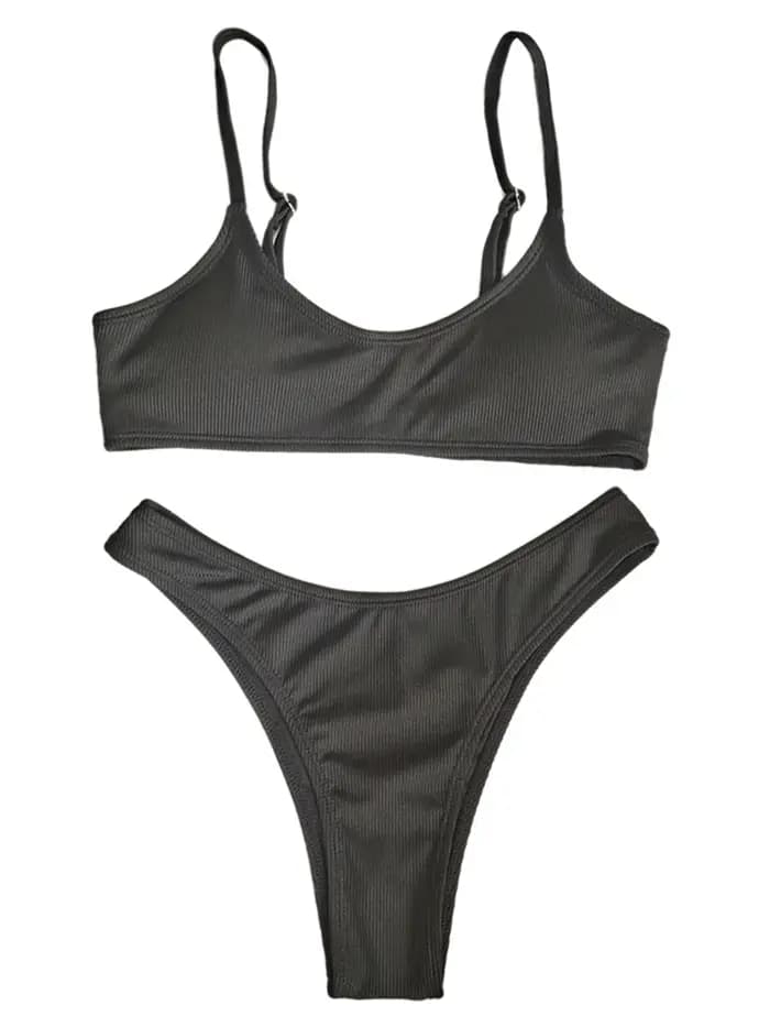 Maillot de bain bikini côtelé à coupe haute pour femme