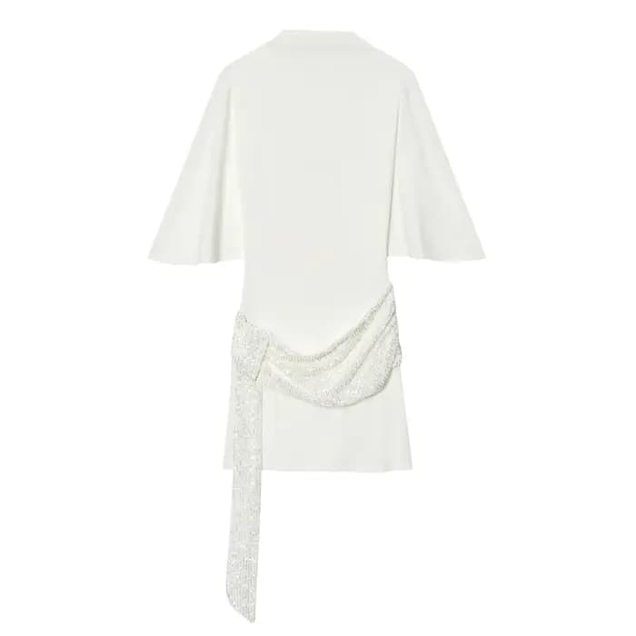 Robe courte blanche à manches courtes et dos nu pour femme