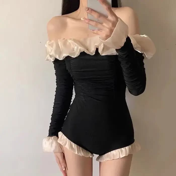 Nouveau maillot de bain Sexy une épaule ventre couvrant dos exposant minceur mode à volants à manches longues une pièce femmes