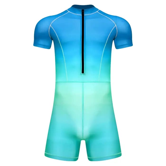 Combinaison de bain dégradée pour homme, manches courtes, avec fermeture éclair, pour la natation, le surf, la plage, la piscine et les sports nautiques