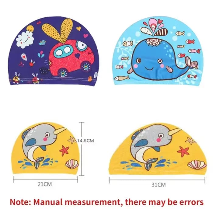 Bonnet de bain pour enfants, tissu élastique, dessin animé mignon pour cheveux longs, jolis enfants, protège les oreilles, chapeau de piscine pour garçons et filles