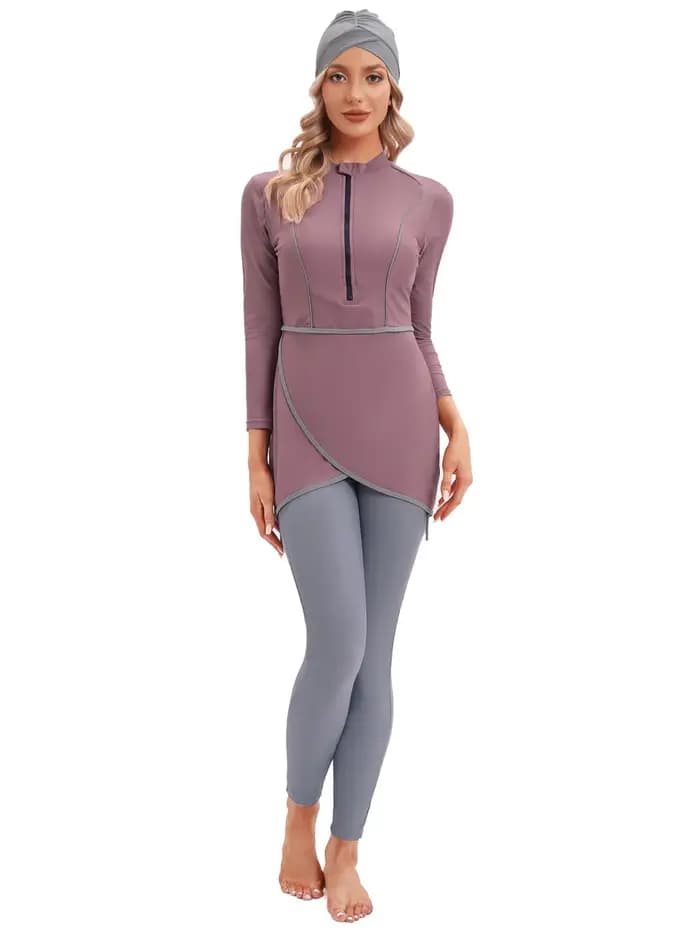 Maillot de bain musulman femmes modeste manches longues maillot de bain 3 pièces Burkinis islamique