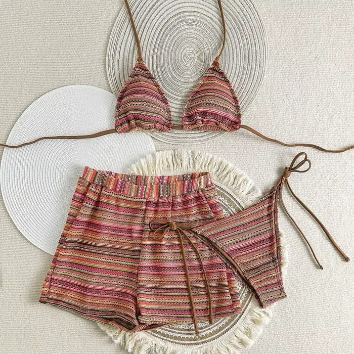 Maillot de bain sexy à rayures pour femmes, ensemble deux pièces pour la plage, style brésilien, pou