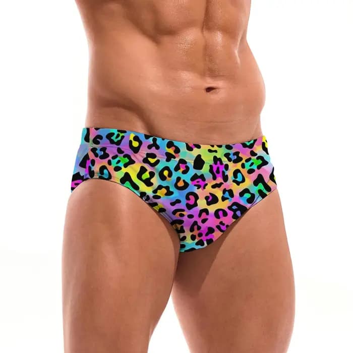 Maillot de bain léopard arc-en-ciel sexy pour hommes, léger et confortable, slip de bain décontracté