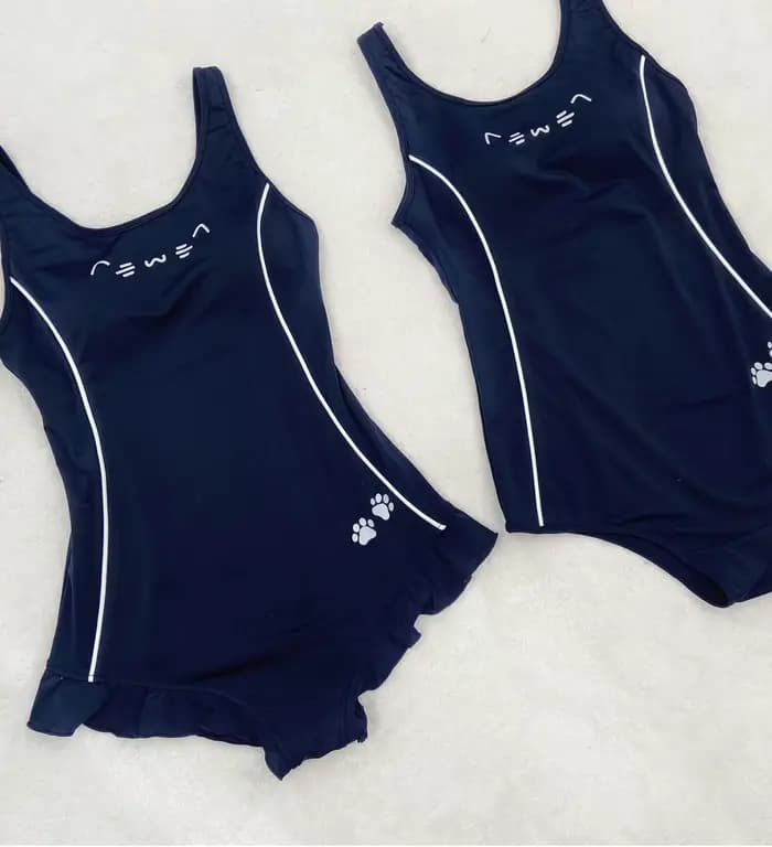 Anime Neko Cat Ruffle Cosplay Swimsuit, Sukumizu School Girls Swimwear, Bathing Monokini, Push Up Padded Bikinis, 1 Pc
