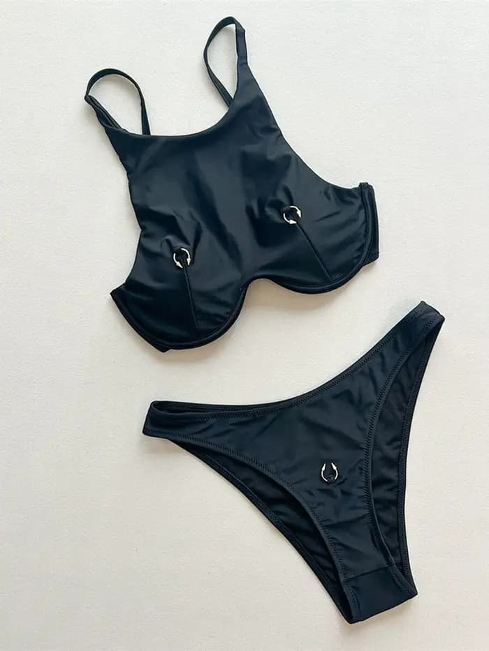 Maillot de bain deux pièces à col haut et armatures pour femme, ensemble bikini brésilien rembourré, maillot de bain V7514