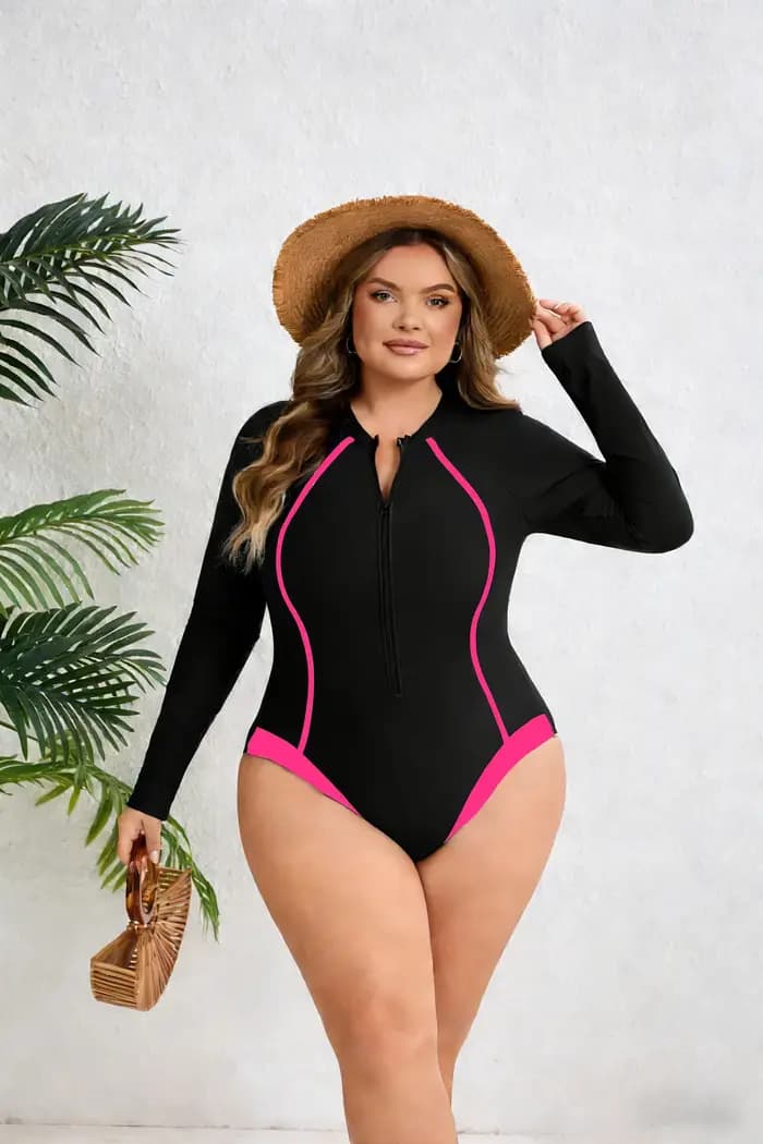Maillot de bain grande taille pour femme, manches longues, fermeture éclair avant, protection anti-UV UPF 50+, nouvelle collection 2026, tenue de plage