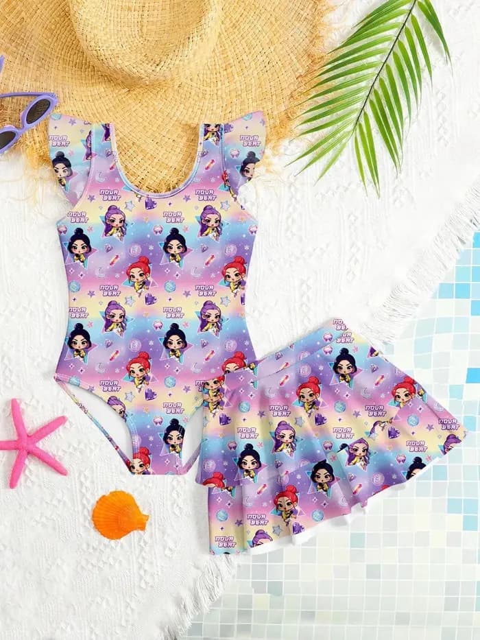 Maillot de bain imprimé dessin animé pour filles