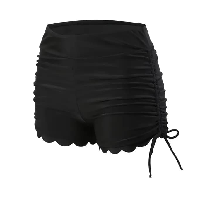Short de bain femme taille haute avec cordon de serrage, ourlet ondulé à volants, couleur unie, pour l'été, la natation et le surf, short de plage