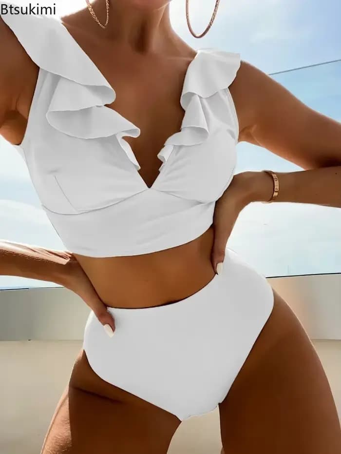 2026 femmes Sexy taille haute maillot de bain à volants Bikinis Push Up Bikinis ensemble été plage porter maillot de bain femme maillots de bain unis