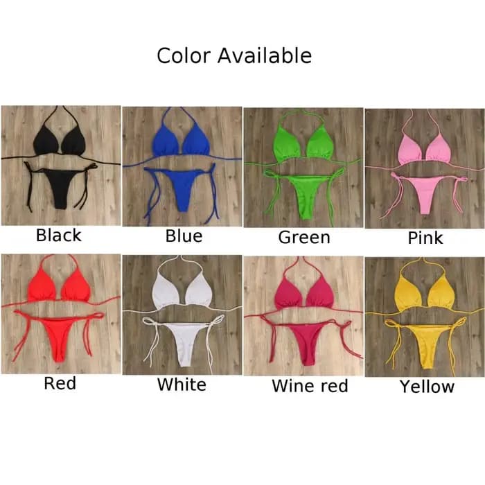 Femmes cravate Sexy string Bikini ensemble côté maillot de bain Style bandeau maillot de bain brésilien sangle fendue réglable solide femme maillot de bain ensemble