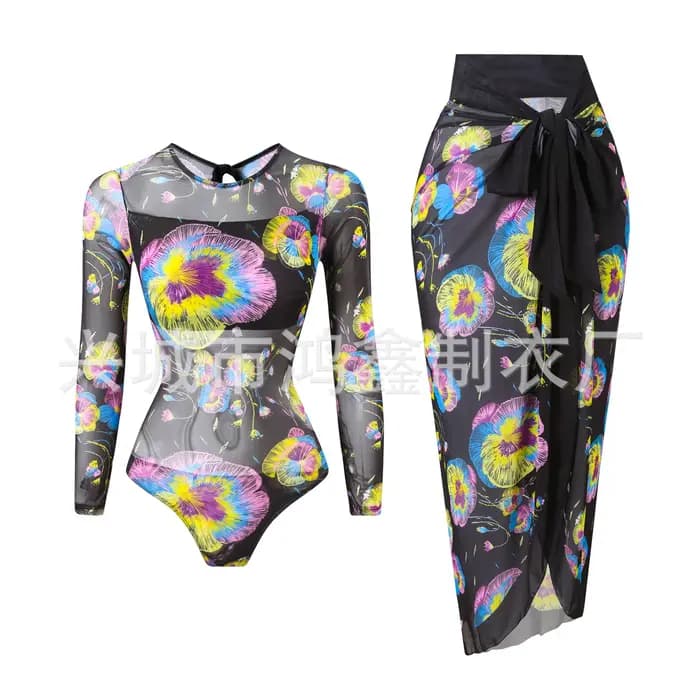 Maillot de bain une pièce à manches longues, Protection solaire, Style russe, séchage rapide, tissu Polyester, imprimé Floral, pour femmes