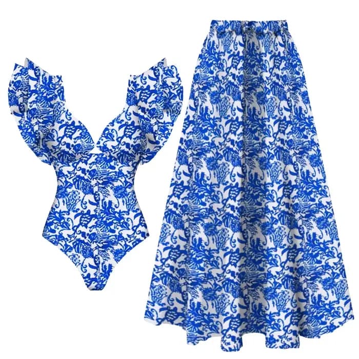 Maillot de bain une pièce à volants, Sexy, imprimé, avec jupe, Monokini, pour femmes, vêtements de plage