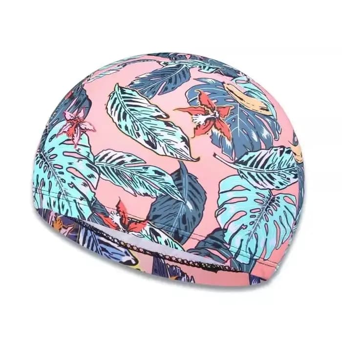DIZETION Bonnet de bain avec protection auditive et motif antidérapant imprimé feuilles pour adultes pour la piscine