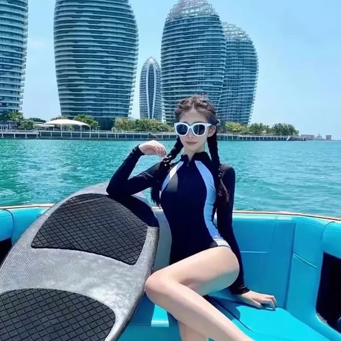 Ins maillot de bain femme été conservateur à manches longues Surf costume une pièce