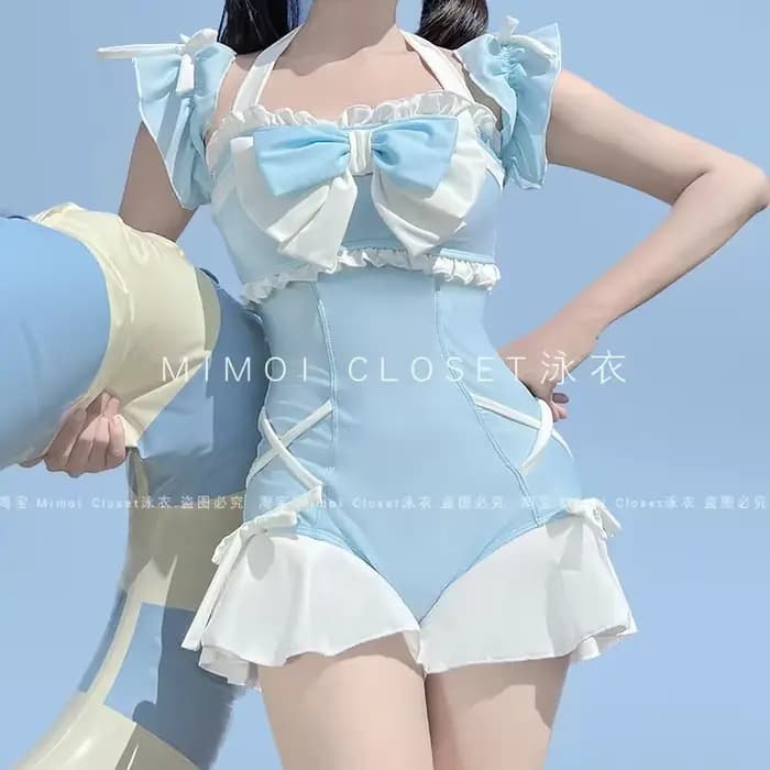 Été nouveau rose Dopamine Lolita doux filles mignon une pièce maillot de bain étudiant Kawaii plage