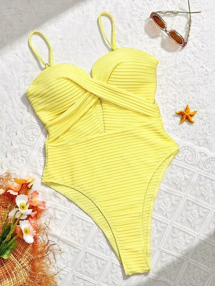 DEAK Sexy jaune évidé une pièce maillot de bain pour femmes