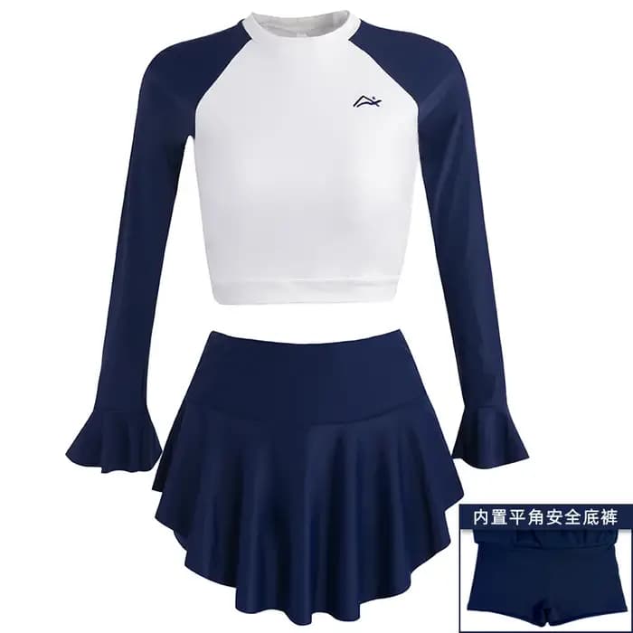 Maillot de bain conservateur à manches longues pour femmes, maillot de bain de sport, col montant, fendu, angle carré, printemps, été, chaud