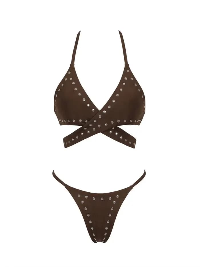 Maillot de bain bikini à clous avec jupe