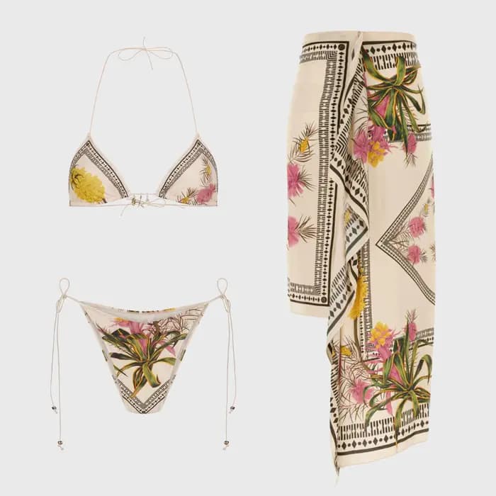 Maillot de bain une pièce imprimé à dos nu avec jupe paréo