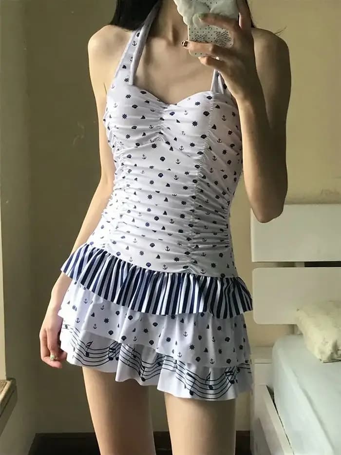 Maillot de bain une pièce froncé Kawaii pour femme