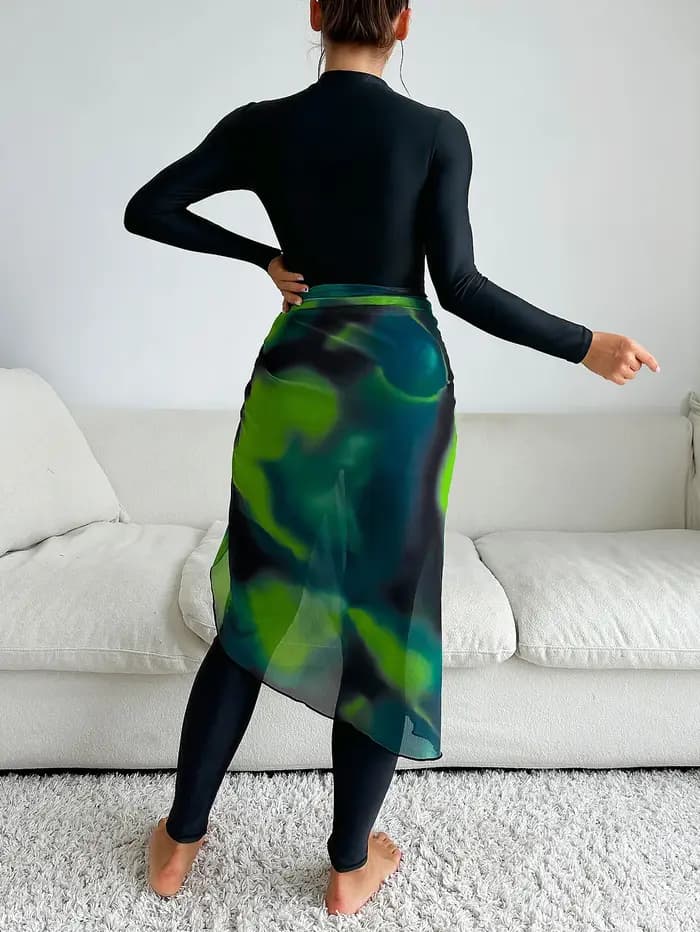 Maillot de Bain Burkini à Manches sulfpour Femme Musulmane, Haut Modeste avec Gaze Verte éventuelles F 50 +, Ensemble à la Mode, 3 Pièces