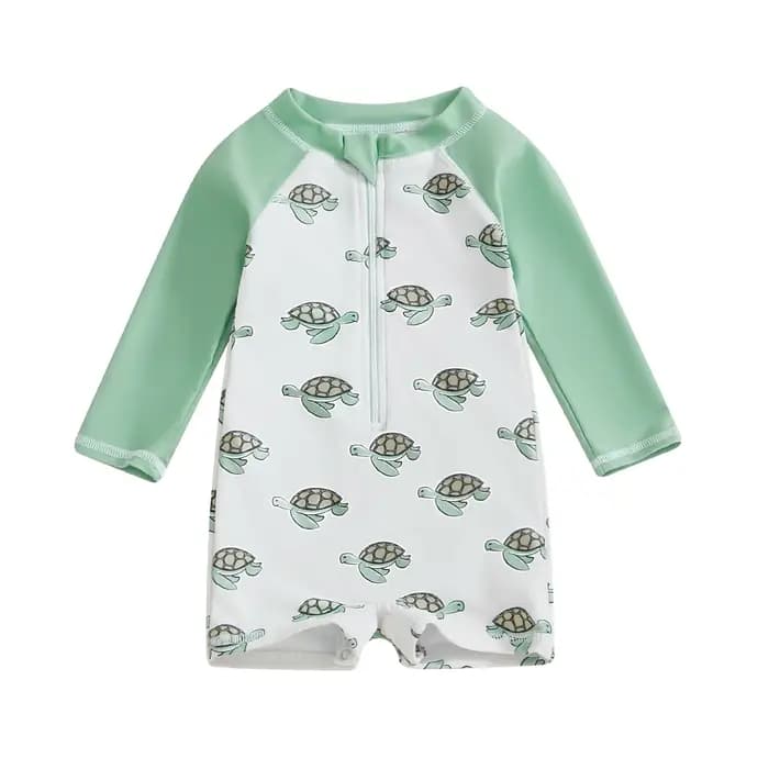MISOWMNChain-Maillot de bain d'été décontracté pour bébés garçons, imprimé tortue de dessin animé, manches longues, col montant, fermeture éclair